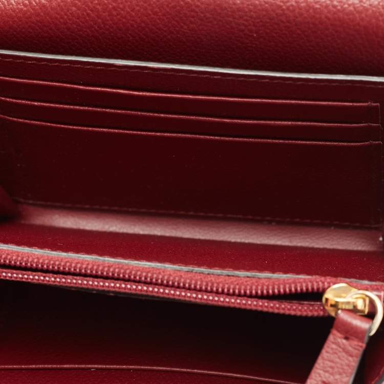 Pre Owned Cartier Maroon Red Leather C De Cartier Compact Wallet