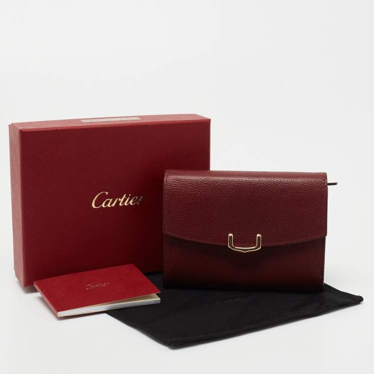 Pre Owned Cartier Maroon Red Leather C De Cartier Compact Wallet