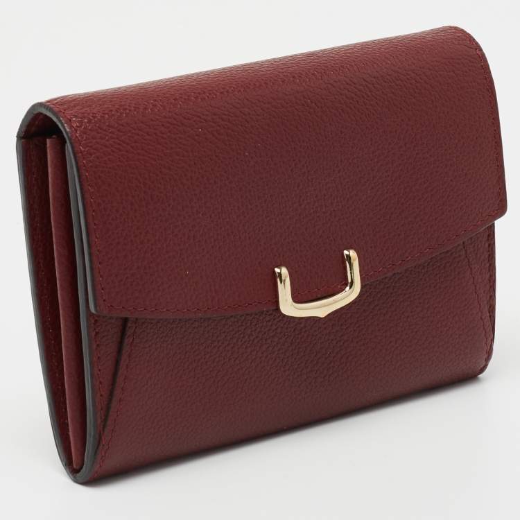 Pre Owned Cartier Maroon Red Leather C De Cartier Compact Wallet