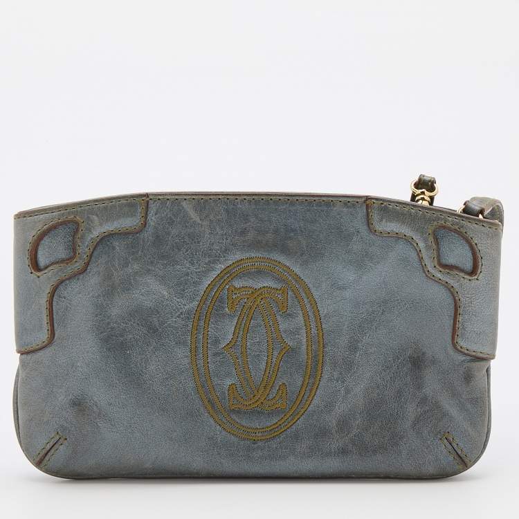 Pre Owned Cartier Grey Leather Marcello de Cartier Wristlet Clutch
