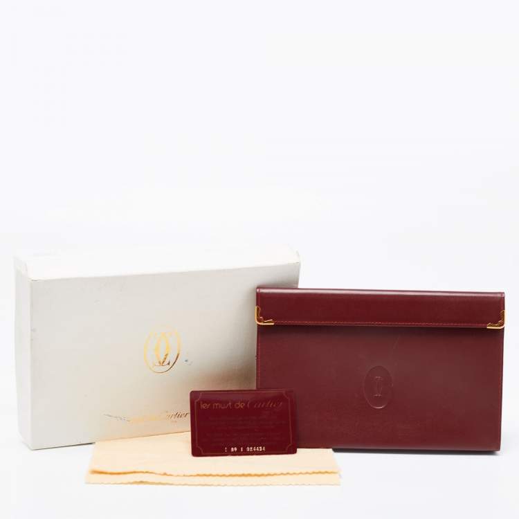 Pre Owned Cartier Burgundy Leather Must De Cartier Pouch