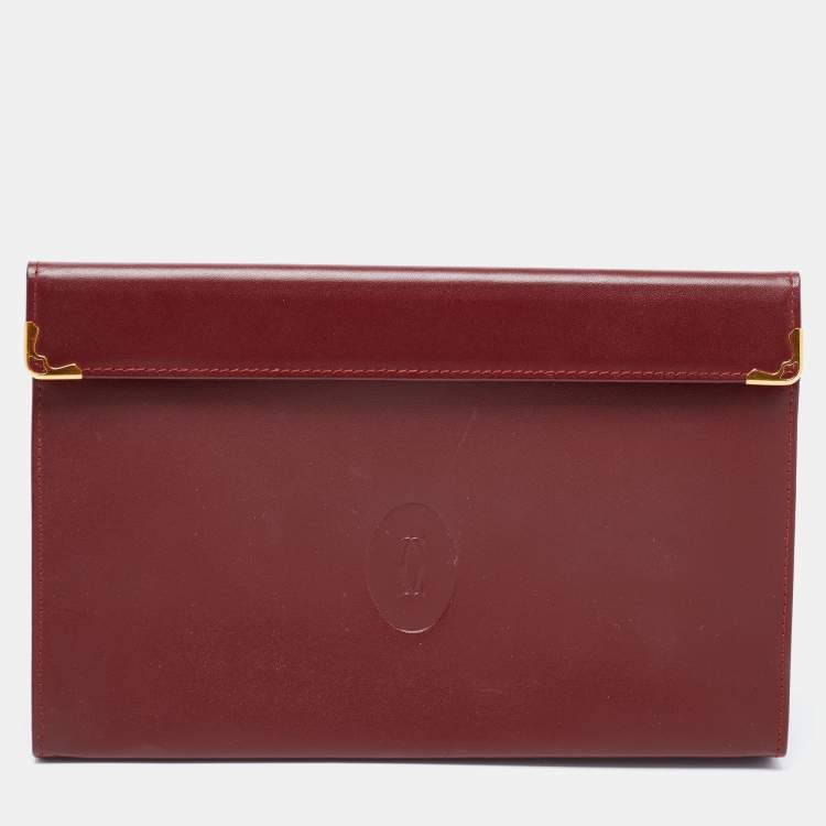 Pre Owned Cartier Burgundy Leather Must De Cartier Pouch