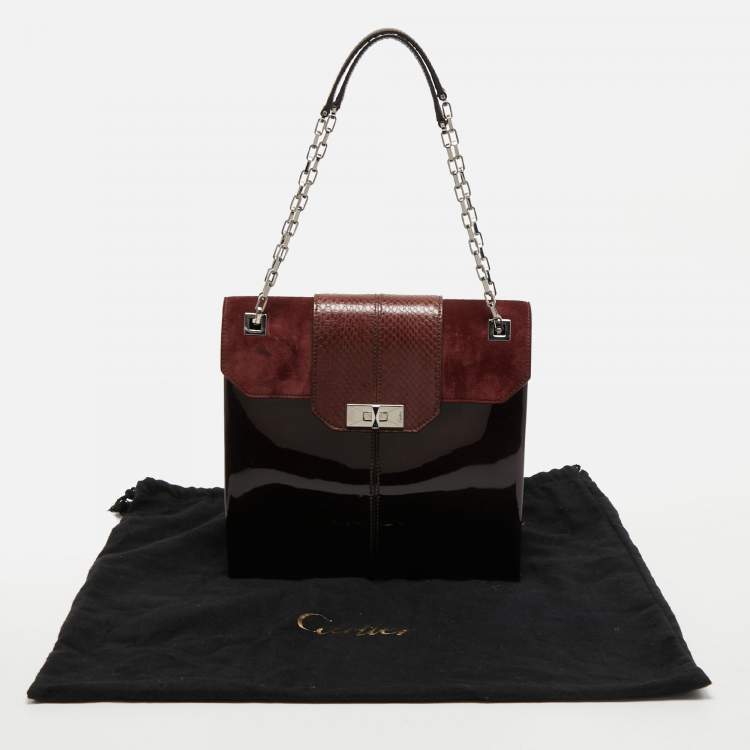 Pre Owned Cartier Burgundy Patent Leather/Suede and Snakeskin Classic Feminine Line Chain Bag