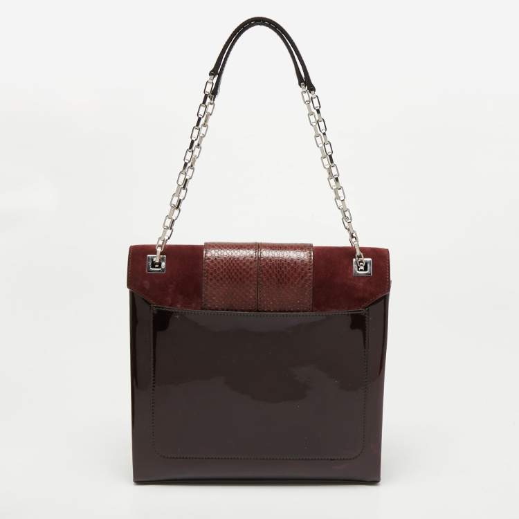 Pre Owned Cartier Burgundy Patent Leather/Suede and Snakeskin Classic Feminine Line Chain Bag