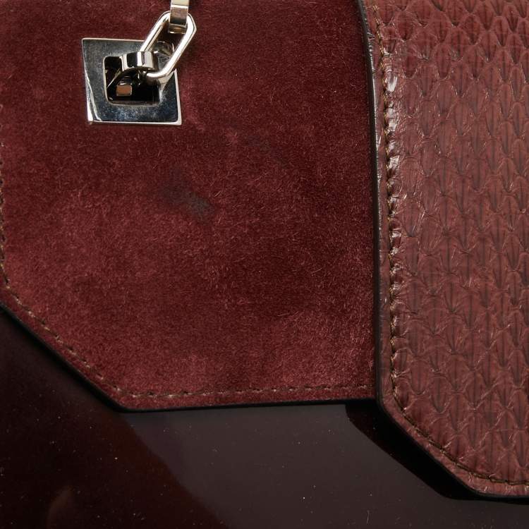 Pre Owned Cartier Burgundy Patent Leather/Suede and Snakeskin Classic Feminine Line Chain Bag