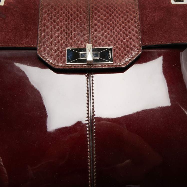 Pre Owned Cartier Burgundy Patent Leather/Suede and Snakeskin Classic Feminine Line Chain Bag