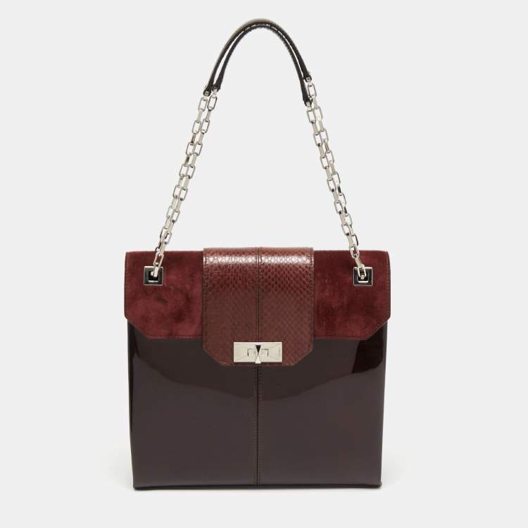 Pre Owned Cartier Burgundy Patent Leather/Suede and Snakeskin Classic Feminine Line Chain Bag