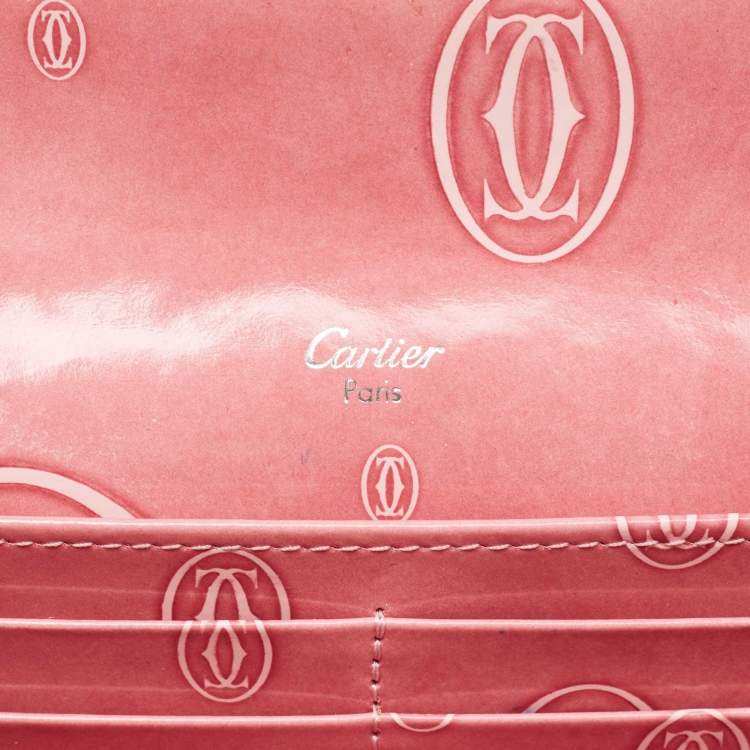 Pre Owned Cartier Pink Patent Leather Happy Birthday Continental Wallet