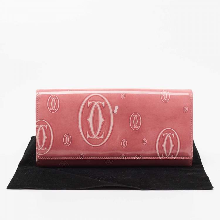 Pre Owned Cartier Pink Patent Leather Happy Birthday Continental Wallet
