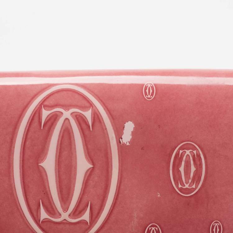 Pre Owned Cartier Pink Patent Leather Happy Birthday Continental Wallet