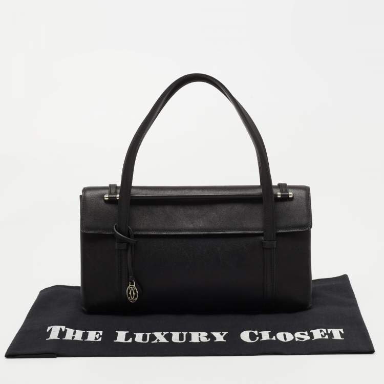 Pre Owned Cartier Black Leather Cabochon Flap Shoulder Bag