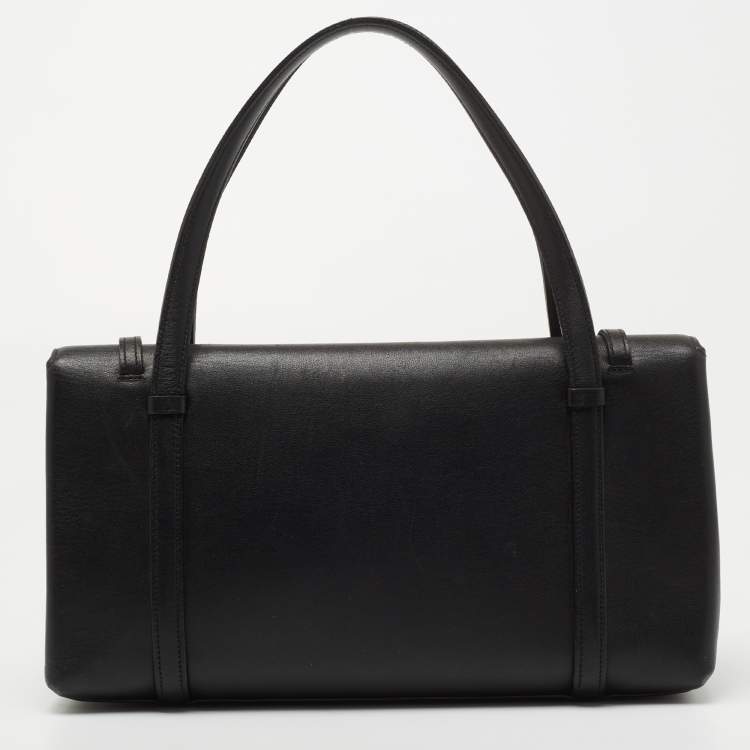 Pre Owned Cartier Black Leather Cabochon Flap Shoulder Bag