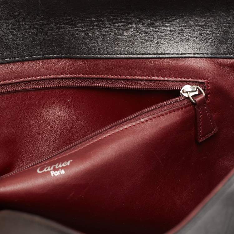Pre Owned Cartier Black Leather Cabochon Flap Shoulder Bag
