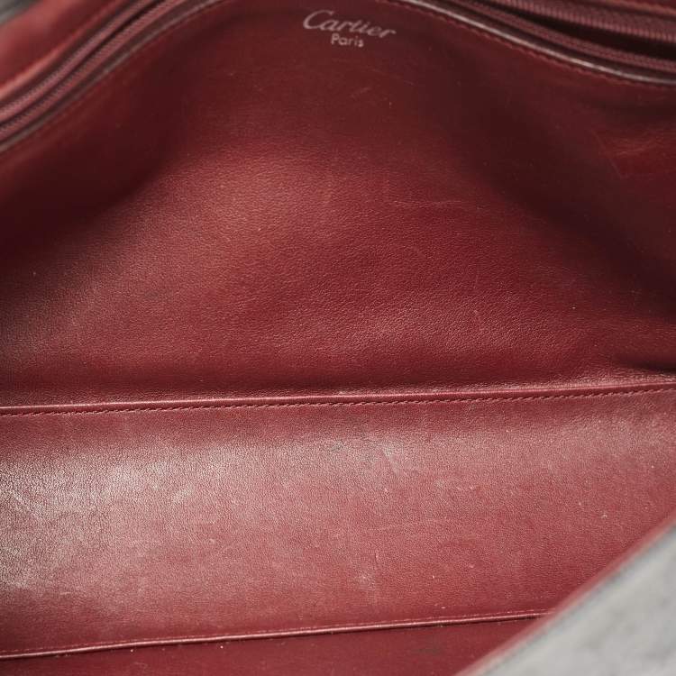 Pre Owned Cartier Black Leather Cabochon Flap Shoulder Bag