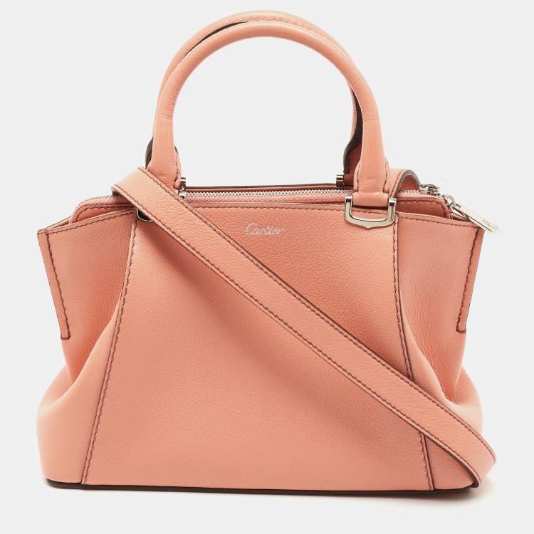 Pre Owned Cartier Peach Leather Mini C de Cartier Satchel
