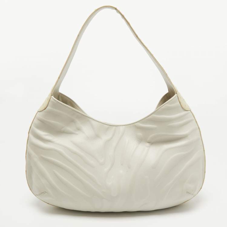 Pre Owned Cartier Off White Leather and Ostrich Panthere Hobo 