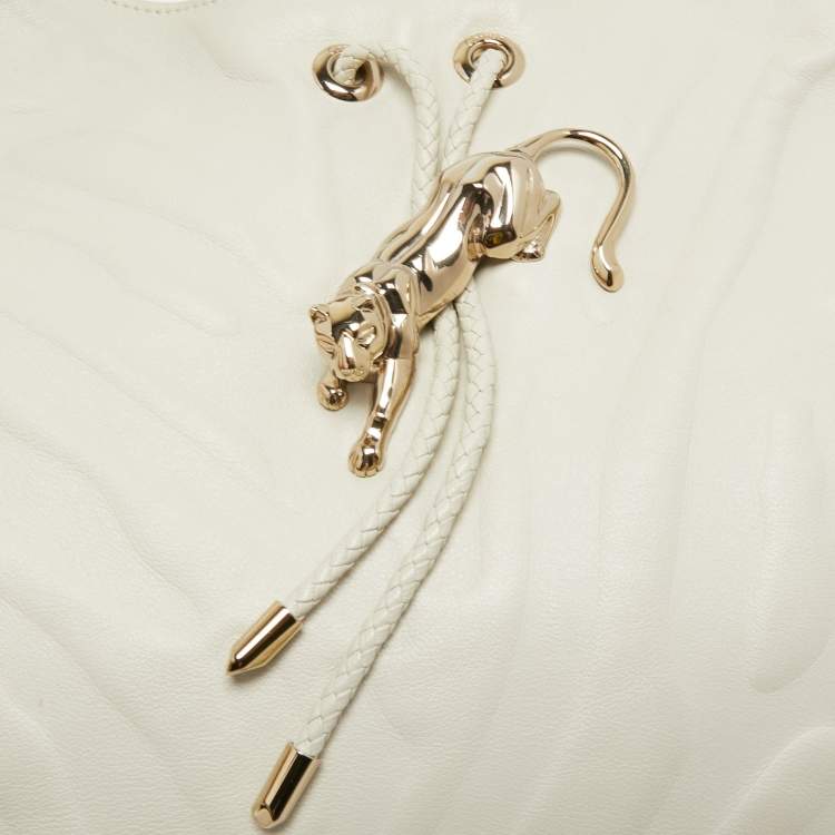 Pre Owned Cartier Off White Leather and Ostrich Panthere Hobo 