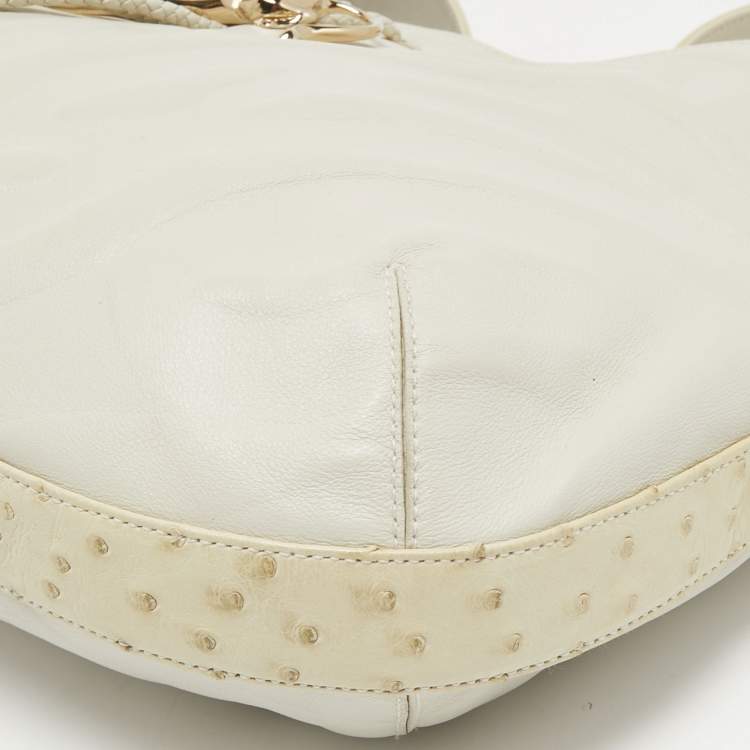 Pre Owned Cartier Off White Leather and Ostrich Panthere Hobo 