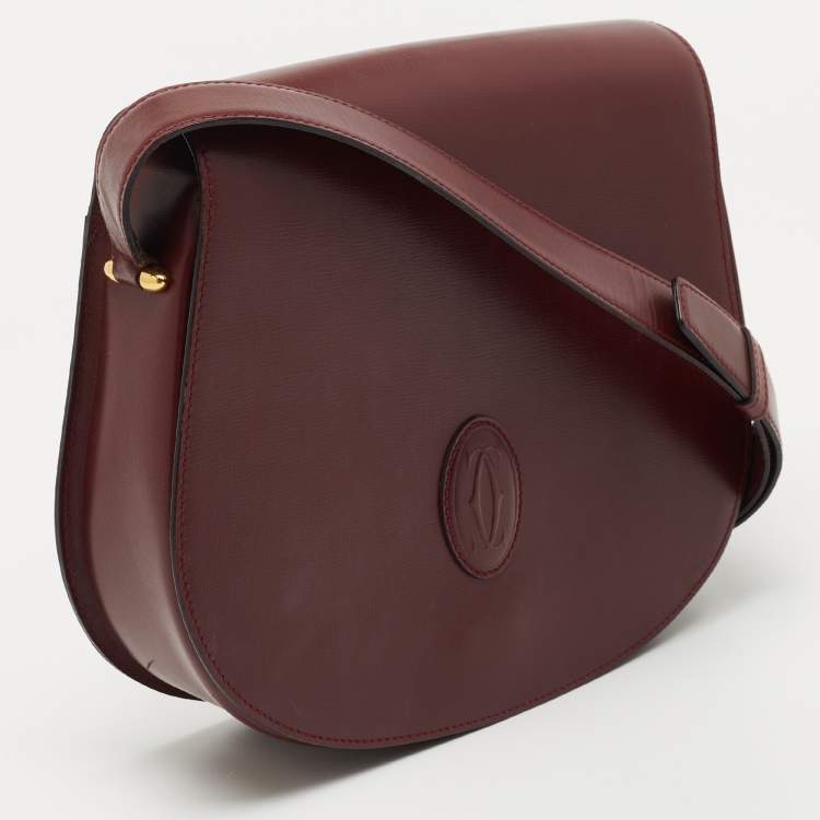 Pre Owned Cartier Burgundy Leather Must de Cartier Saddle Bag