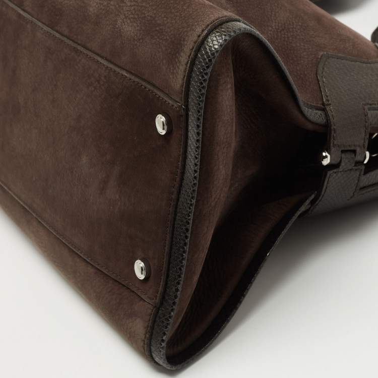 Pre Owned Cartier Brown Nubuck Leather and Lizard Marcello de Cartier Bag