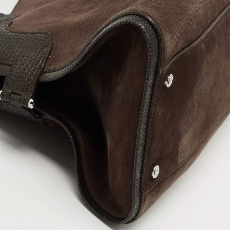 Pre Owned Cartier Brown Nubuck Leather and Lizard Marcello de Cartier Bag