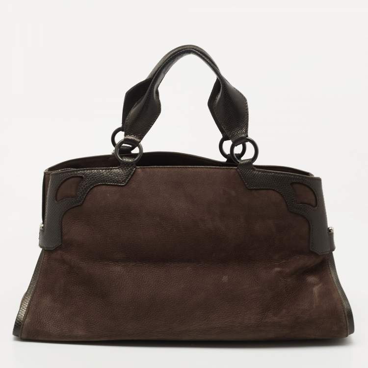 Pre Owned Cartier Brown Nubuck Leather and Lizard Marcello de Cartier Bag