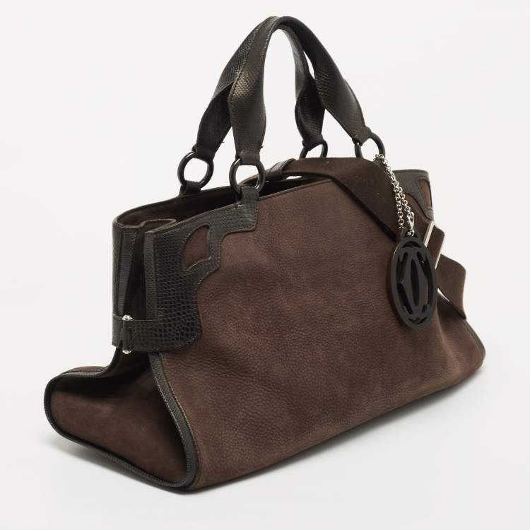 Pre Owned Cartier Brown Nubuck Leather and Lizard Marcello de Cartier Bag