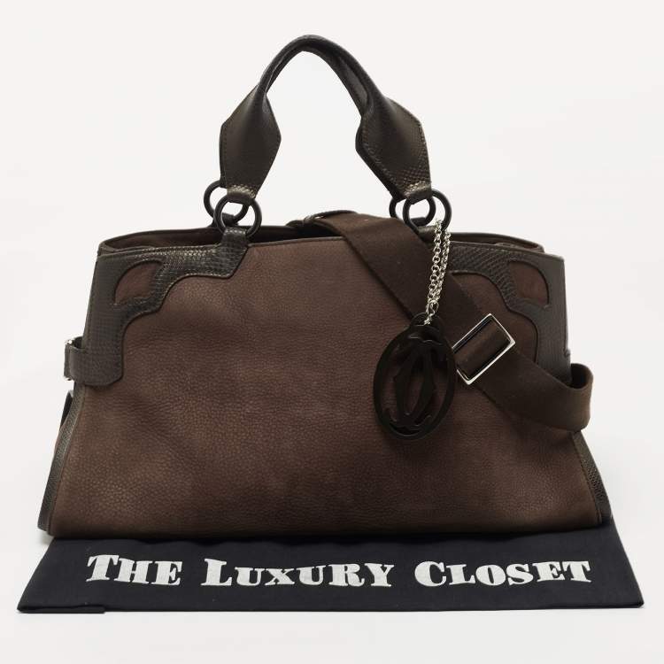 Pre Owned Cartier Brown Nubuck Leather and Lizard Marcello de Cartier Bag
