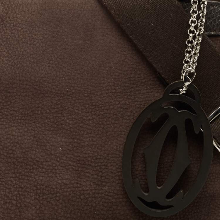 Pre Owned Cartier Brown Nubuck Leather and Lizard Marcello de Cartier Bag