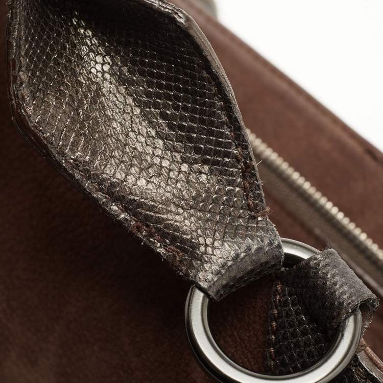 Pre Owned Cartier Brown Nubuck Leather and Lizard Marcello de Cartier Bag