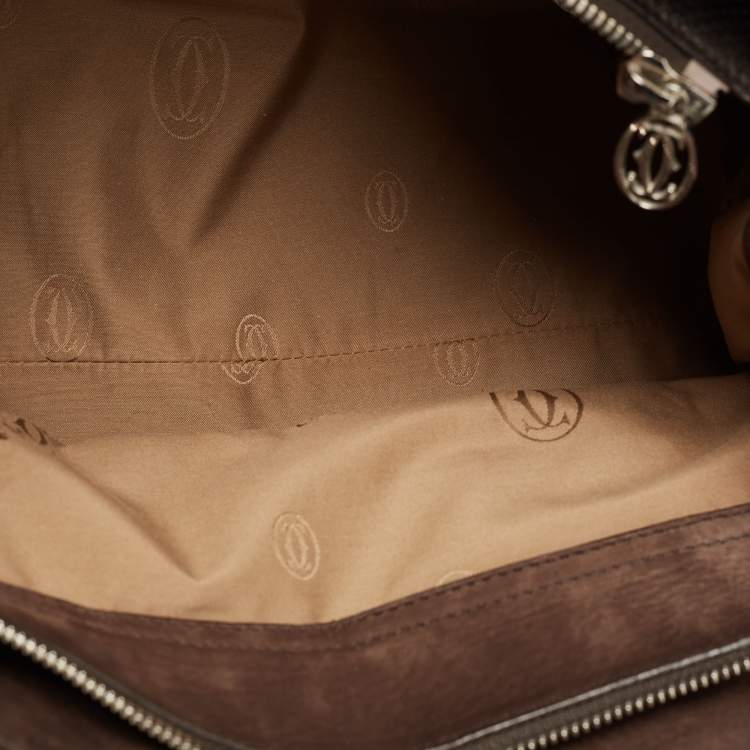 Pre Owned Cartier Brown Nubuck Leather and Lizard Marcello de Cartier Bag