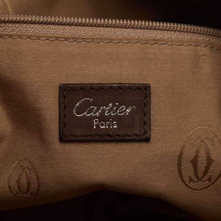 Pre Owned Cartier Brown Nubuck Leather and Lizard Marcello de Cartier Bag