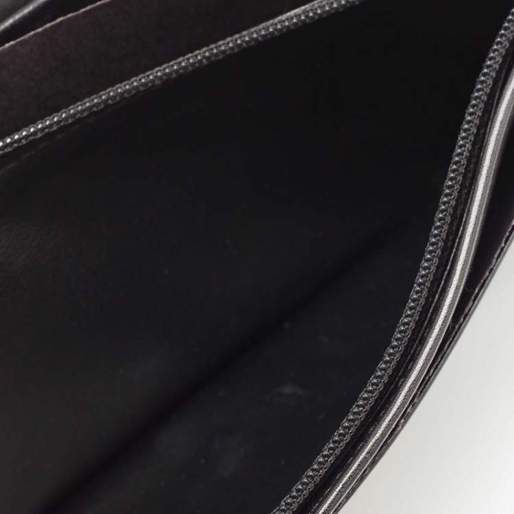 Pre Owned Cartier Black Glossy Leather Metal Flap Continental Wallet