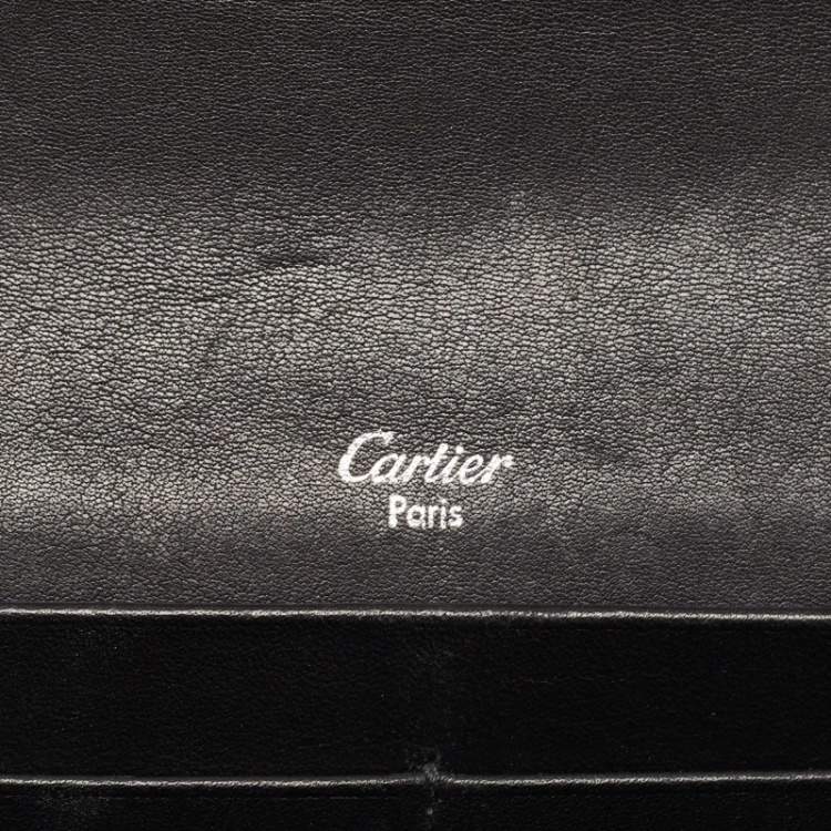 Pre Owned Cartier Black Glossy Leather Metal Flap Continental Wallet