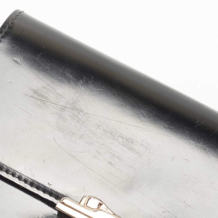 Pre Owned Cartier Black Glossy Leather Metal Flap Continental Wallet
