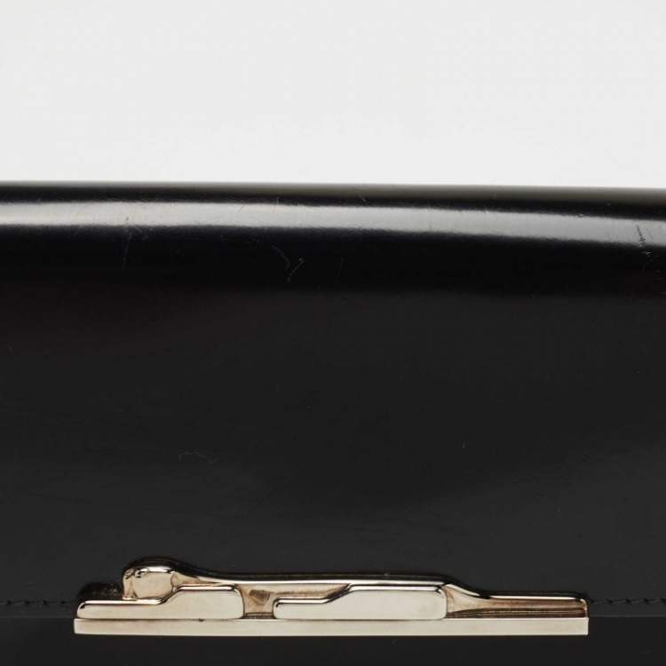 Pre Owned Cartier Black Glossy Leather Metal Flap Continental Wallet