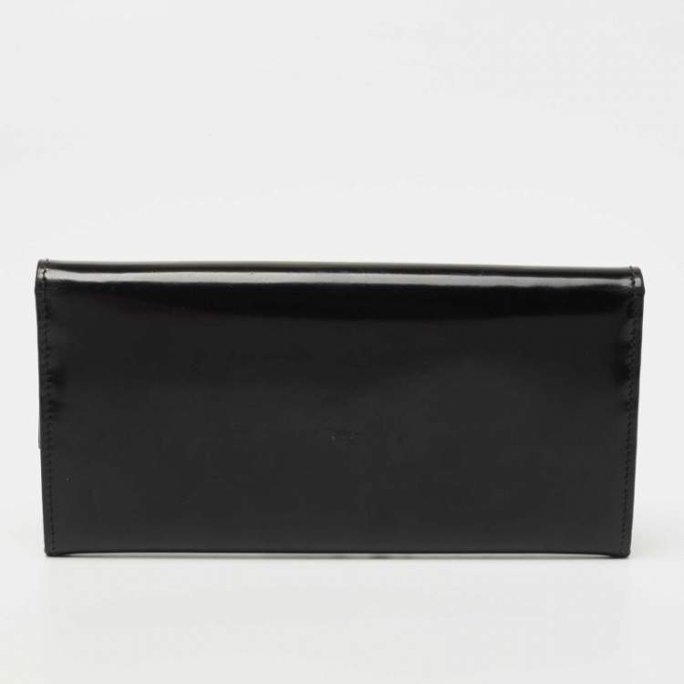 Pre Owned Cartier Black Glossy Leather Metal Flap Continental Wallet