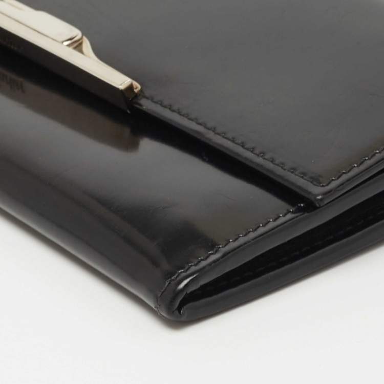Pre Owned Cartier Black Glossy Leather Metal Flap Continental Wallet