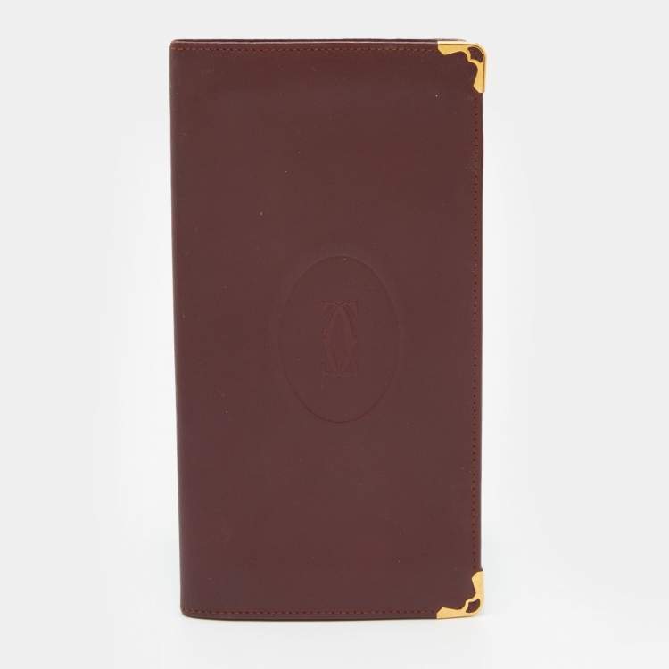 Pre Owned Cartier Burgundy Leather C de Cartier Long Bifold Wallet