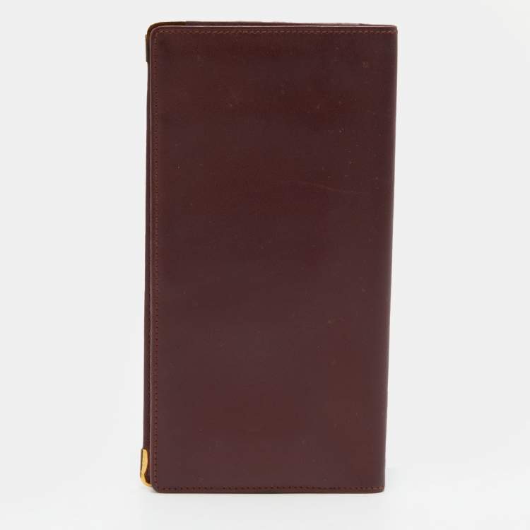 Pre Owned Cartier Burgundy Leather C de Cartier Long Bifold Wallet
