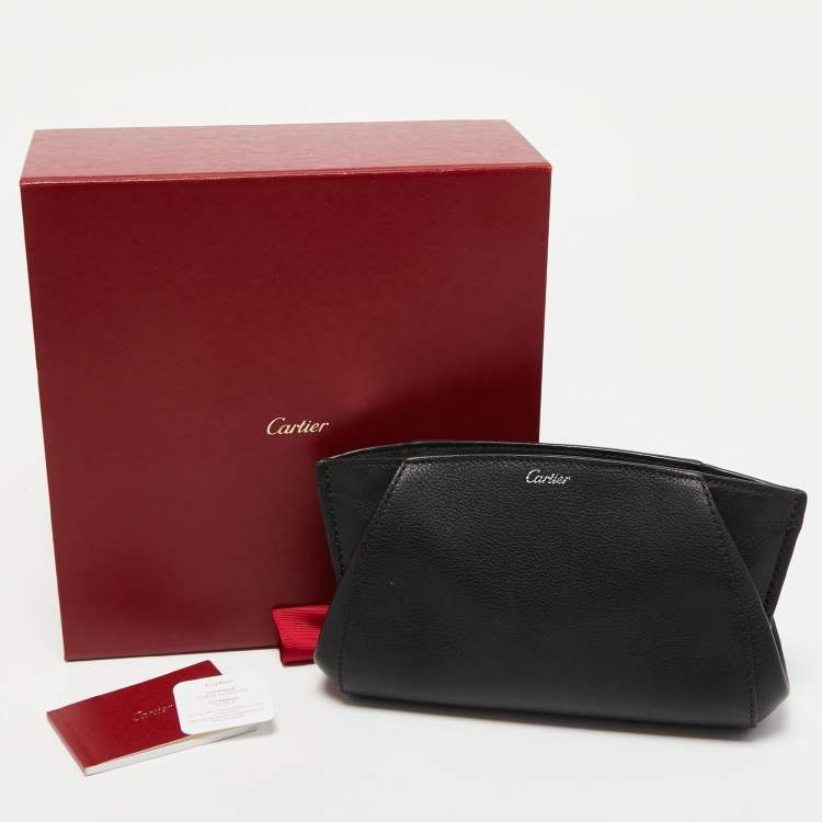 Pre Owned Cartier Black Leather C De Cartier Clutch