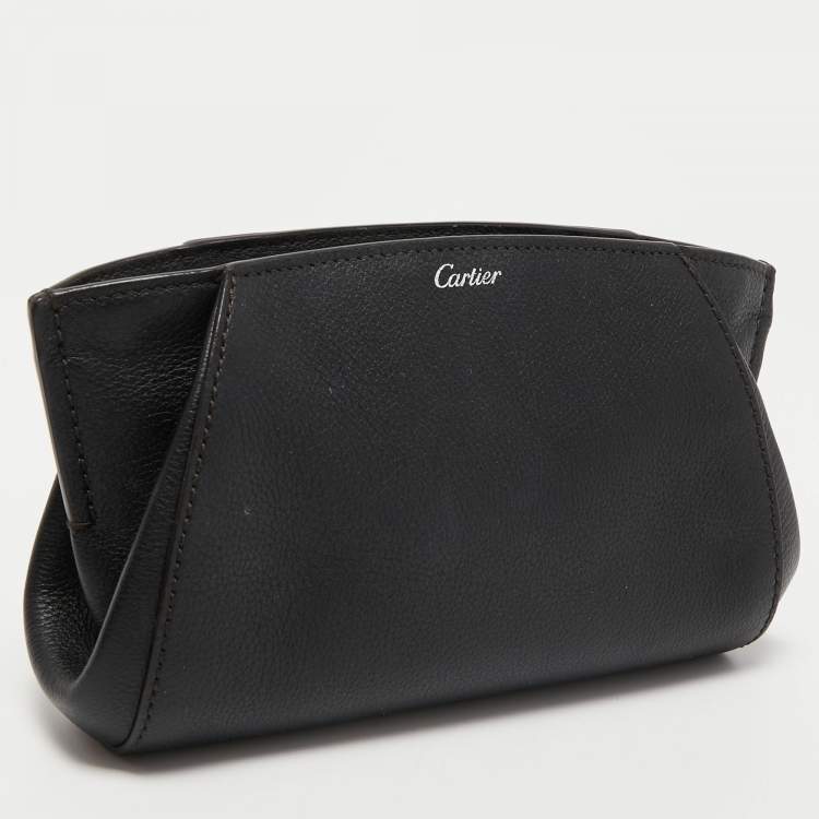Pre Owned Cartier Black Leather C De Cartier Clutch