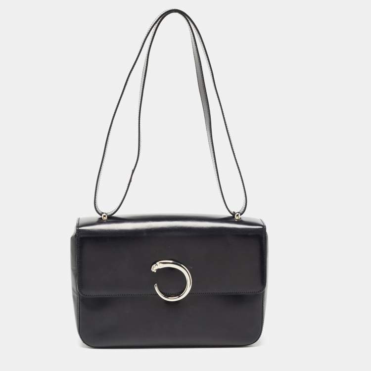 مملوكة مسبقًا Cartier Black Glossy Leather Panthere Shoulder Bag