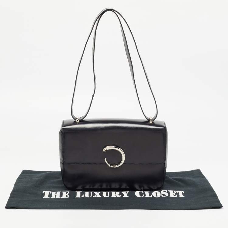 مملوكة مسبقًا Cartier Black Glossy Leather Panthere Shoulder Bag