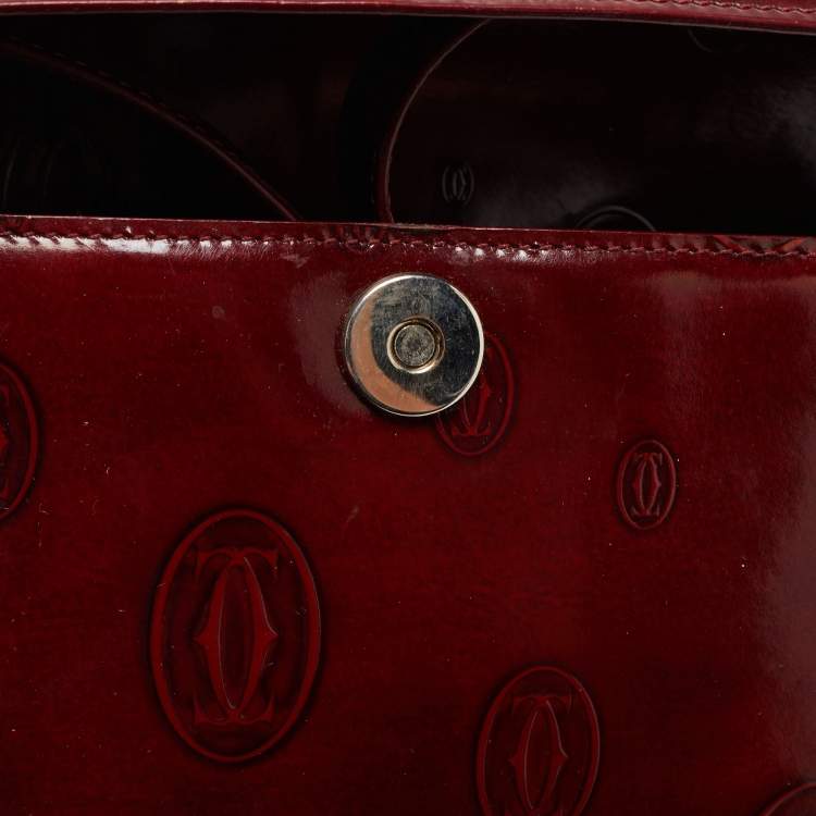 Pre Owned Cartier Burgundy Patent Leather Happy Birthday Baguette Bag