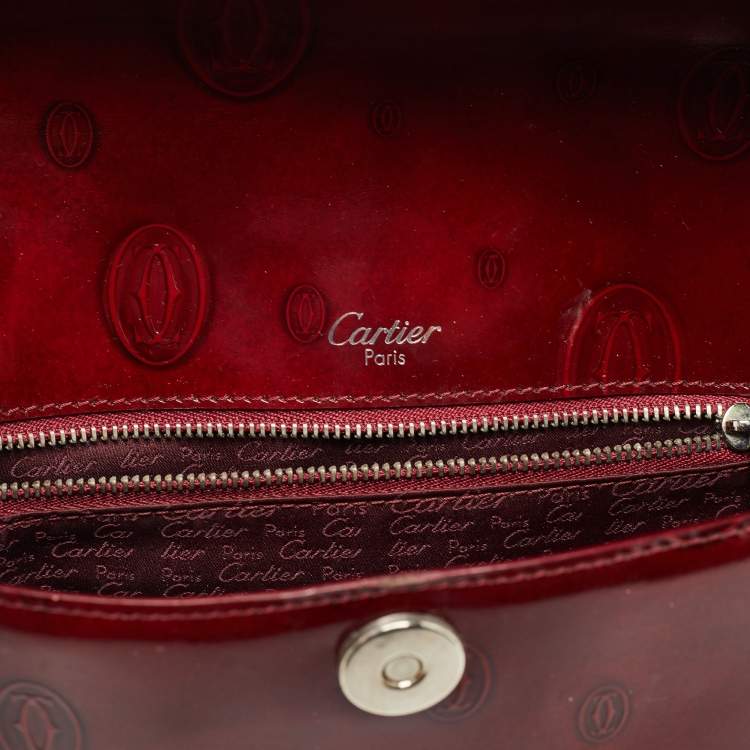 Pre Owned Cartier Burgundy Patent Leather Happy Birthday Baguette Bag