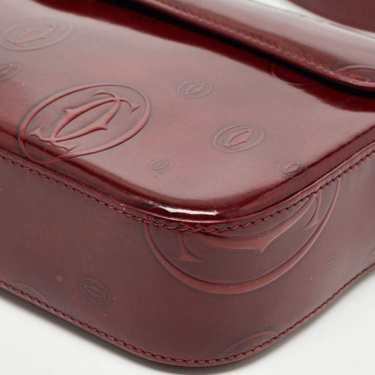 Pre Owned Cartier Burgundy Patent Leather Happy Birthday Baguette Bag