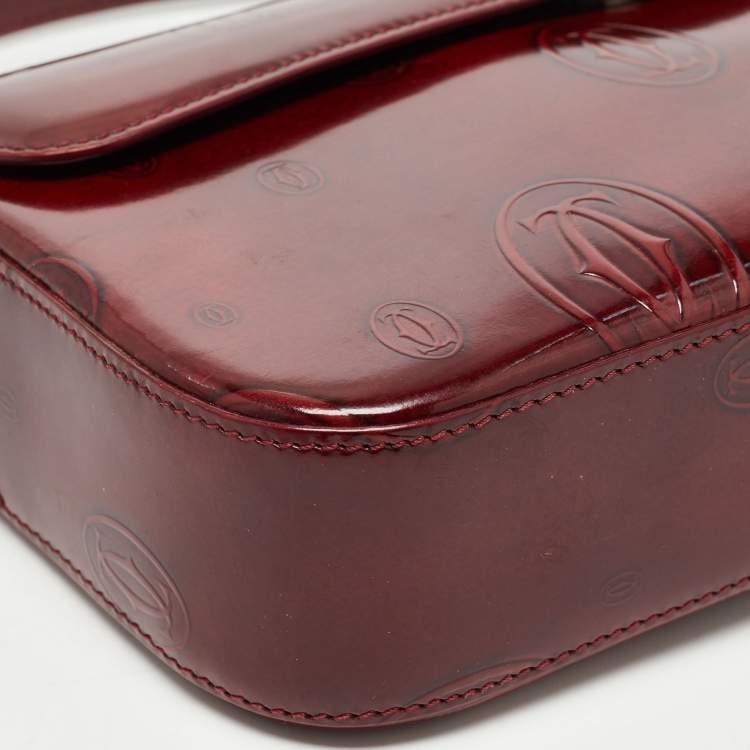 Pre Owned Cartier Burgundy Patent Leather Happy Birthday Baguette Bag