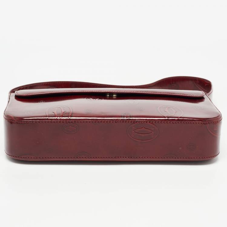 Pre Owned Cartier Burgundy Patent Leather Happy Birthday Baguette Bag