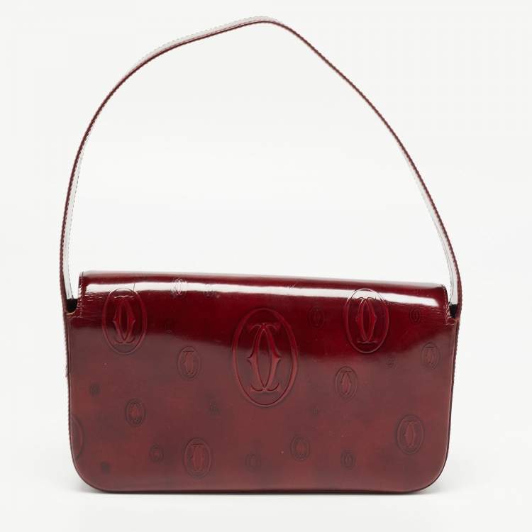 Pre Owned Cartier Burgundy Patent Leather Happy Birthday Baguette Bag